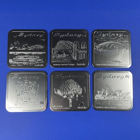 Riga Other - Riga‎ Set of 6 Silver Etched South Australia Sydney Etched Drink Coasters